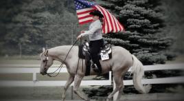 Granddaughter carries American flag
