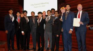 Peter J. Courcy Post 178 2023 Texas Boys Statesmen accepting Frisco City Council proclamation