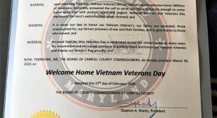 Carroll County (Md.) declares March 30 Welcome Home Vietnam Veterans Day