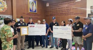 American Legion Post TH01 and VFW Post 10217 presenting checks to the Tawanchai Foundation