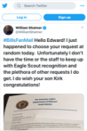 Shatner sends personal congratulatory tweet to Missouri's Eagle Scout of the Year  