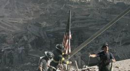 My photo of flag being raised at Ground Zero