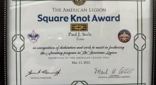 Legionnaire from Post 133 (Temple, Texas) receives Square Knot Award