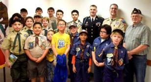 Tomb of the Unknown Solider Sentinel speaks to Monrovia Troop 66   